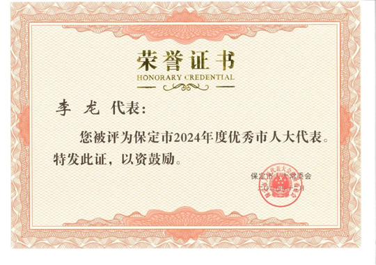 【喜報】集團總經理李龍被評為保定市2024年度優秀市人大代表