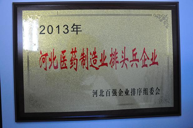 藥都制藥集團股份有限公司被評為2013年河北醫藥制造業排頭兵企業