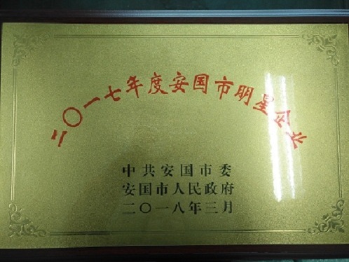 我公司被安國市委、市政府評為二〇一七年度明星企業